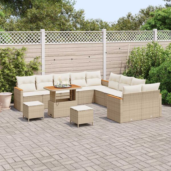 vidaXL Gar&eth;s&oacute;fa sett 13 pcs Drapplita&eth;ur p&oacute;l&yacute;rattan