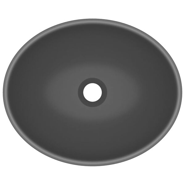 vidaXL Lúxus Handlaug Sporöskjulaga Mött Dökkgrá 40 x 33 cm Postulín