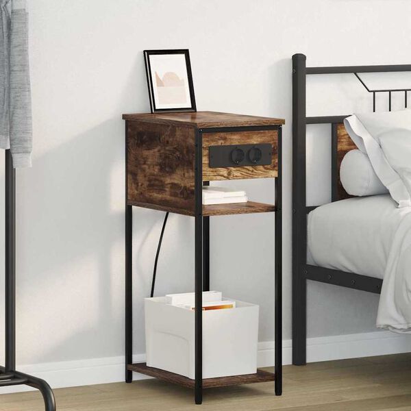 vidaXL Noat&ouml;flu sk&aacute;pur Rau&eth;-eik 41 x 28 x 76 cm Samsettur vi&eth;ur