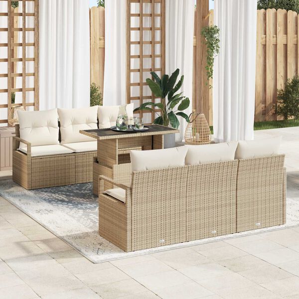 vidaXL Gar&eth;s&oacute;fa sett me&eth; p&uacute;&eth;i 7 pcs Drapplita&eth;ur Poly rattan