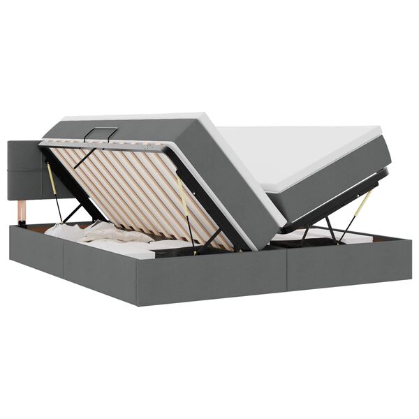 vidaXL R&uacute;m Me&eth; LED r&aelig;ma lj&oacute;sum me&eth; geymslu D&ouml;kk gr&aacute; 180 x 200 cm d&uacute;kur