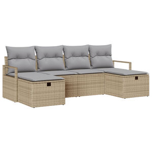 vidaXL S&oacute;fasett me&eth; p&uacute;&eth;i 6 pcs Beige og lj&oacute;sgr&aacute;r p&oacute;l&yacute;rattan