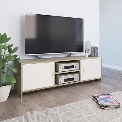 800284 vidaXL TV Cabinet White and Sonoma Oak 120x30x37,5 cm Chipboard