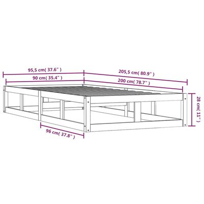 vidaXL Rúmgrind án Dýnu Svartur 90x200 cm Gegnheil Viður