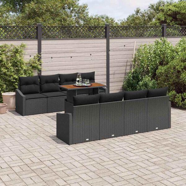 vidaXL Gar&eth;s&oacute;fa sett me&eth; geymslu 9 pcs Svartur Poly rattan
