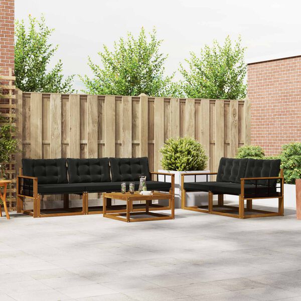 vidaXL &Uacute;ti s&oacute;fasett me&eth; p&uacute;&eth;i 6 pcs N&aacute;tt&uacute;rulegur og svartur