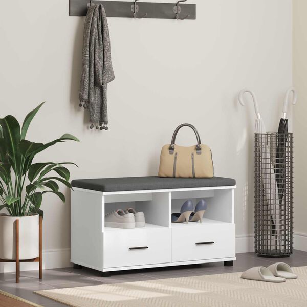 vidaXL Hallarbekk Hv&iacute;tt 80 x 38 x 46 cm Partikaleins og Polstrafat