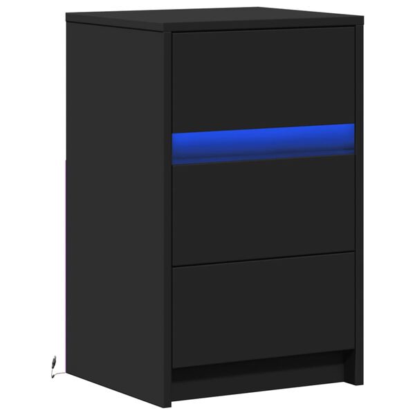 vidaXL Náttborð með LED Ljósum Svart Samsettur Viður