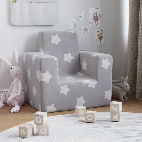 vidaXL barnasófi ljósgrár með Stars Soft Plush