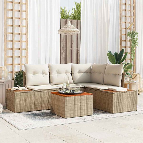 vidaXL Gar&eth;s&oacute;fa sett me&eth; p&uacute;&eth;i 5 pcs Drapplita&eth;ur Poly rattan