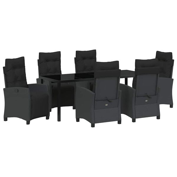 vidaXL Gar&eth;ur bor&eth;sett me&eth; p&uacute;&eth;i 7 pcs Svartur p&oacute;l&yacute;rattan
