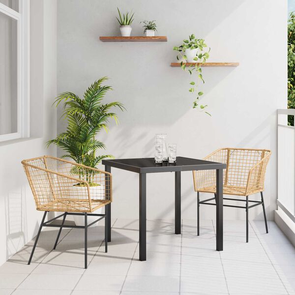 vidaXL Gar&eth;ur bor&eth;sett 3 pcs Br&uacute;nn p&oacute;l&yacute;rattan