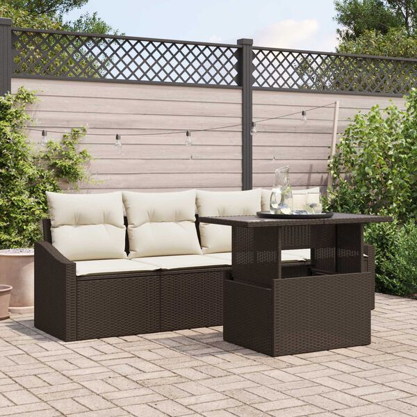 vidaXL Gar&eth;s&oacute;fa sett me&eth; p&uacute;&eth;i 5 pcs Br&uacute;nn og Rj&oacute;ma p&oacute;l&yacute;rattan