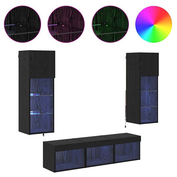 vidaXL Sj&oacute;nvarpsveggir Vegghengt 5 pcs Svartur Eik Samsettur vi&eth;ur