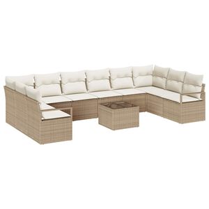 vidaXL Gar&eth;s&oacute;fa sett me&eth; p&uacute;&eth;i 11 pcs Beige og krem p&oacute;l&yacute;rattan