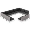 vidaXL 11 Hluta Gar&eth;s&oacute;fasett me&eth; P&uacute;&eth;um P&oacute;l&yacute;rattan D&ouml;kkgr&aacute;r