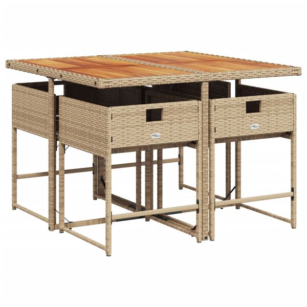 vidaXL 5 Hluta Gar&eth;bor&eth;sett me&eth; Sessum Drappa&eth; P&oacute;l&yacute;rattan