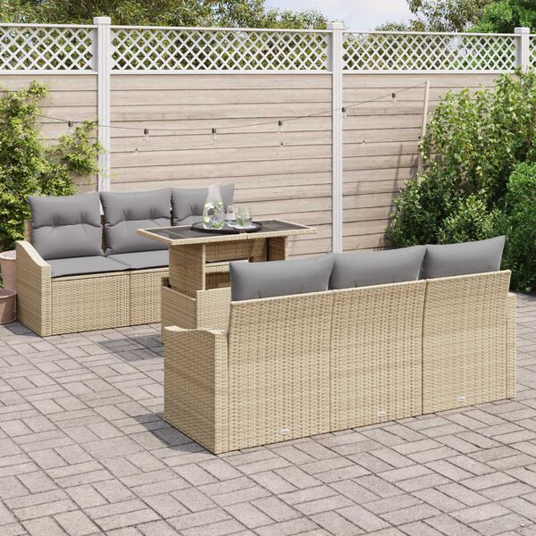 vidaXL Gar&eth;s&oacute;fa sett me&eth; geymslu 7 pcs Beige og lj&oacute;sgr&aacute;r p&oacute;l&yacute;rattan