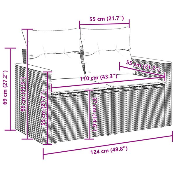vidaXL Gar&eth;s&oacute;fa sett me&eth; p&uacute;&eth;i me&eth; geymslu Svartur Poly rattan
