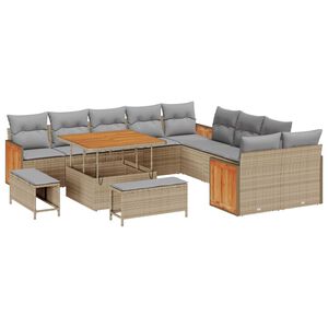 vidaXL Gar&eth;s&oacute;fa sett me&eth; p&uacute;&eth;i 17 pcs Beige og lj&oacute;sgr&aacute;r p&oacute;l&yacute;rattan