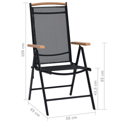 41732 vidaXL Folding Garden Chairs 2 pcs Aluminium and Textilene Black