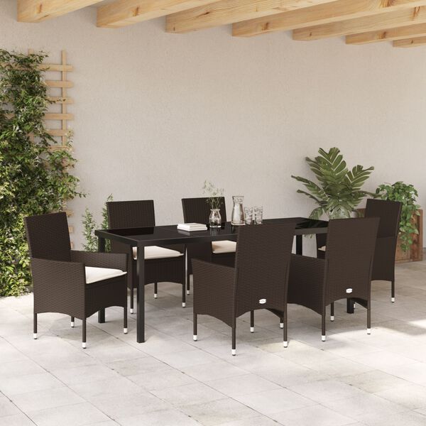 vidaXL Gar&eth;ur bor&eth;sett me&eth; p&uacute;&eth;i 7 pcs Br&uacute;nn p&oacute;l&yacute;rattan