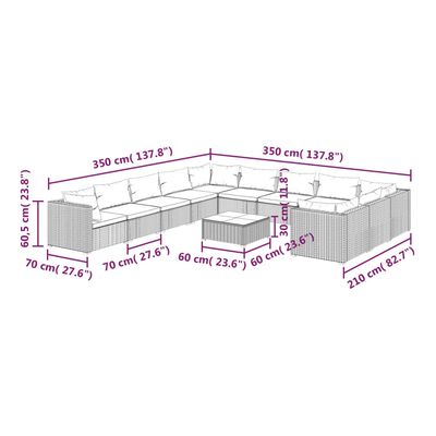 vidaXL 12 Hluta Garðsetustofusett með Sessum Pólýrattan Brúnt