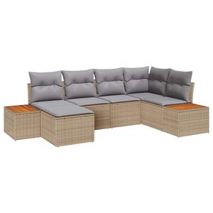 vidaXL Gar&eth;s&oacute;fa sett me&eth; p&uacute;&eth;i 7 pcs Beige og lj&oacute;sgr&aacute;r P&oacute;l&yacute;rattan