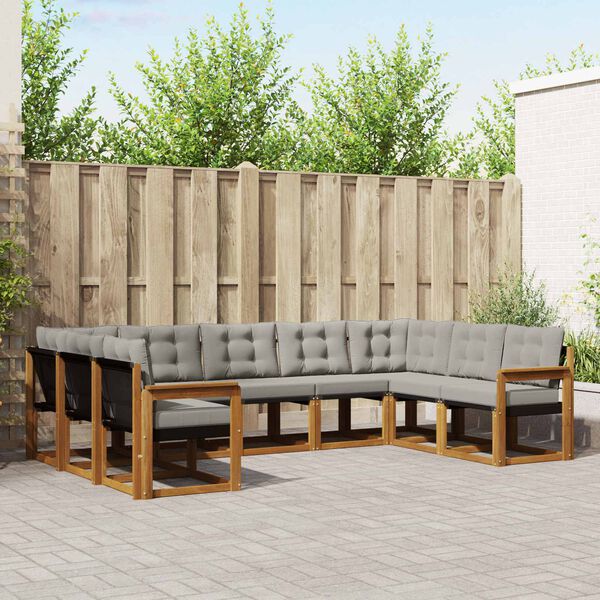 vidaXL &Uacute;ti s&oacute;fasett 9 pcs N&aacute;tt&uacute;rulegt og Lj&oacute;st Gr&aacute;tt Hrein akas&iacute;utr&eacute;