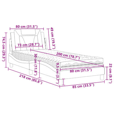 vidaXL Rúm með Dýnu Hvít 80x200 cm Gervileður