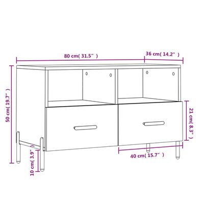 vidaXL Sjónvarpsskenkur Háglans Hvítur 80x36x50 cm Samsettur Viður