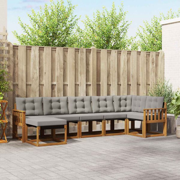 vidaXL &Uacute;ti s&oacute;fasett me&eth; p&uacute;&eth;i 7 pcs N&aacute;tt&uacute;rulegt og Lj&oacute;st Gr&aacute;tt