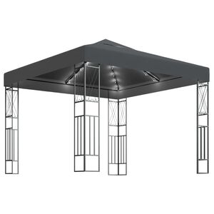 vidaXL Gazebo me&eth; LED strengjalj&oacute;sum 3x3 m Reykgr&aacute;tt Tau&aacute;kl&aelig;&eth;i
