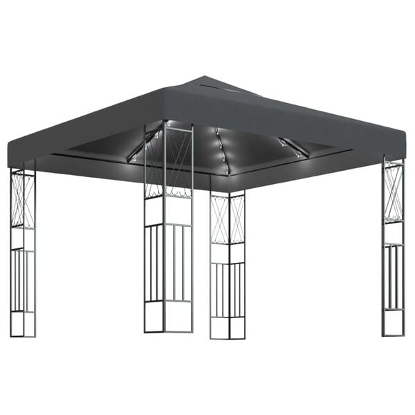 vidaXL Gazebo me&eth; LED strengjalj&oacute;sum 3x3 m Reykgr&aacute;tt Tau&aacute;kl&aelig;&eth;i