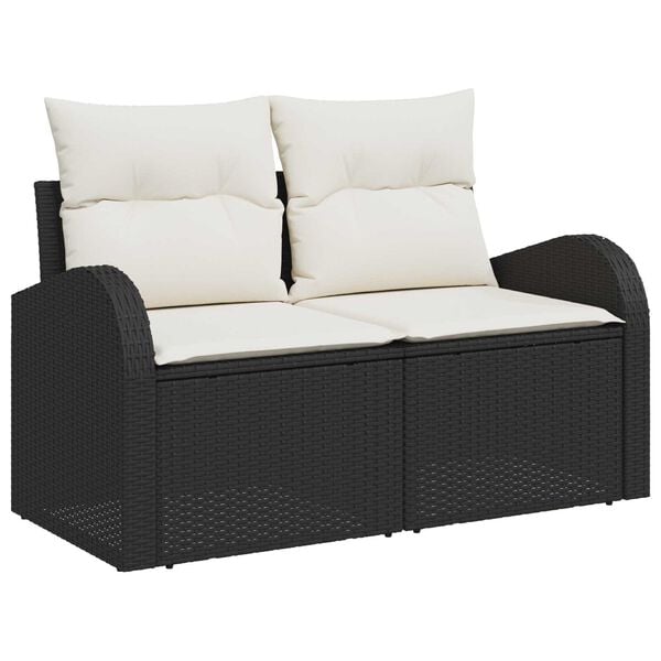 vidaXL Garðsófa sett með geymslu 9 pcs Svartur Poly rattan