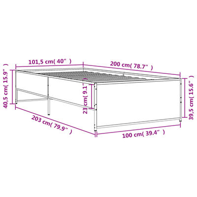 vidaXL Rúmgrind án Dýnu Gráir Sonoma Eik 100x200 cm