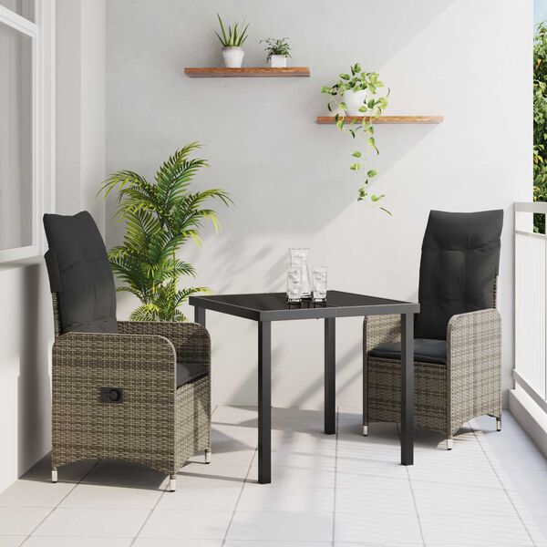 vidaXL Gar&eth;ur bor&eth;sett me&eth; p&uacute;&eth;i 3 pcs Gr&aacute;r p&oacute;l&yacute;rattan