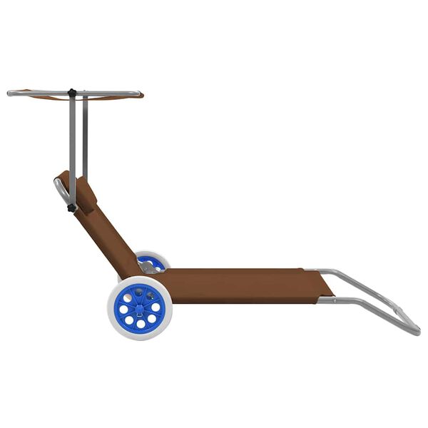 vidaXL Samfellanlegur S&oacute;lbekkur me&eth; Skyggni og Hj&oacute;lum St&aacute;l Leirbr&uacute;nn