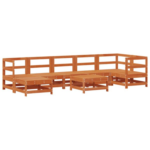 vidaXL Gar&eth;setustofa 8 pcs Vaxbr&uacute;nn Gegnheill furuvi&eth;ur