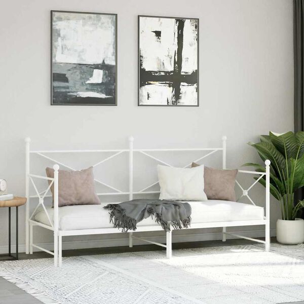 vidaXL Daybed me&eth; r&uacute;llu &aacute;n d&yacute;nu Hv&iacute;tt 75x190 cm St&aacute;l