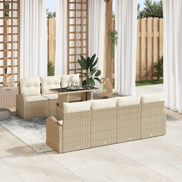 vidaXL Gar&eth;s&oacute;fa sett me&eth; p&uacute;&eth;i me&eth; kodda 8 pcs Drapplita&eth;ur Poly Rattan