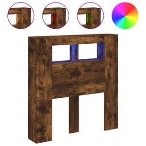 vidaXL LED Höfðagafl Reyklituð Eik 100x18,5x103,5 cm Samsettur Viður