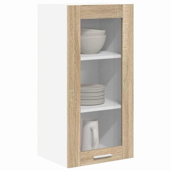 vidaXL Vegghengdur sk&aacute;pur me&eth; geymslu 2 pcs Sonoma Eik 40 x 31 x 80 cm