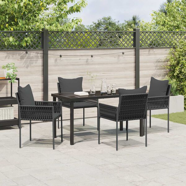 vidaXL Gar&eth;ur bor&eth;sett 5 pcs Svartur og gr&aacute;r PE rattan