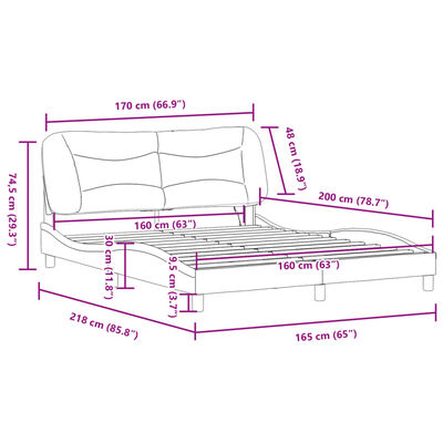 vidaXL Rúmgrind með LED án Dýnu Svart og Hvítur 160x200 cm