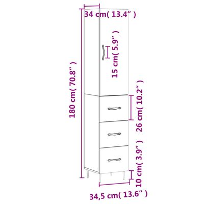 vidaXL Skenkur Háglans hvítt 34,5x34x180 cm Samsettur Viður