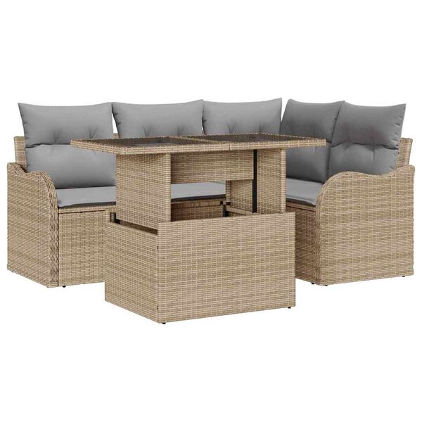 vidaXL Utandyra máltífusett með púði 5 pcs Drapplitaður Poly rattan