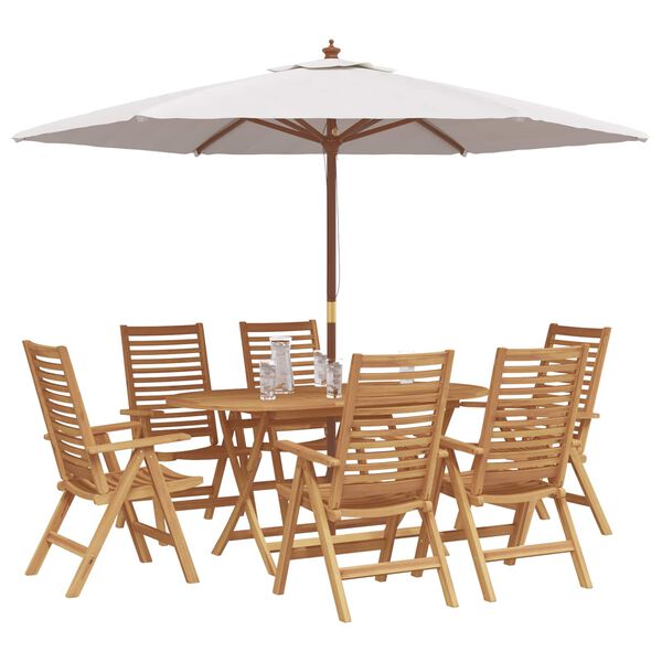 vidaXL Gar&eth;ur bor&eth;sett 7 pcs Br&uacute;nn Solid teak vi&eth;ur