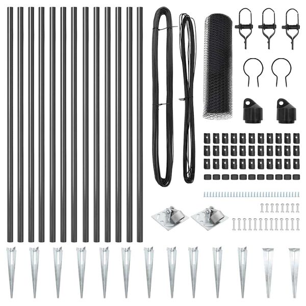 vidaXL Gir&eth;ingarp&oacute;stur Gr&aacute;r 25 x 0,8 m (25 mm net) St&aacute;l og PVC