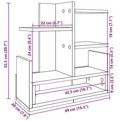 vidaXL Skrifborðsskipuleggjari 49x20x52,5 cm Samsettur Viður